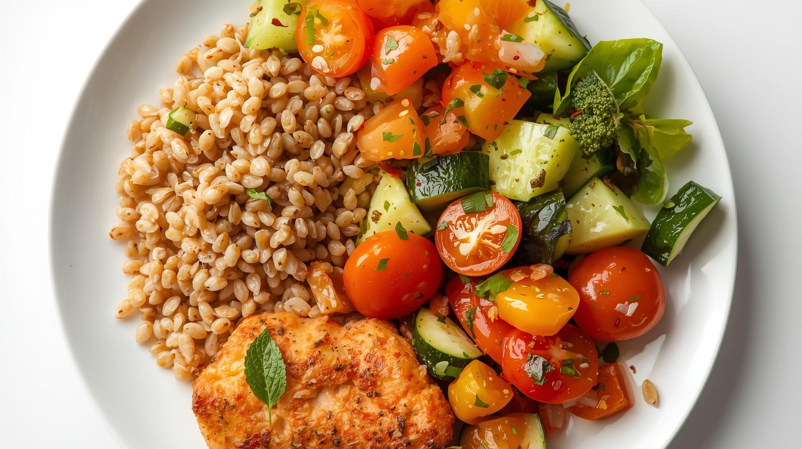 Beispiel: ausgewogene Mahlzeit mit Vollkorn und Gemüse